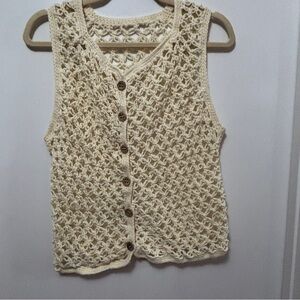 Handmade Crochet Vest Grandmacore Wooden Buttons Ivory Measurements In Desc